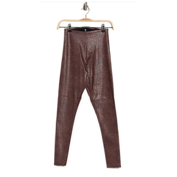 OOKIE and LALA Embossed Vegan Leather Leggings Brown Croc Small - Picture 5 of 5